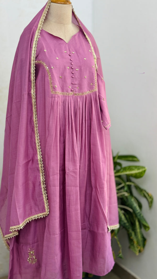 ✨ Mul Chanderi Hand-Detailed Anarkali Set ✨