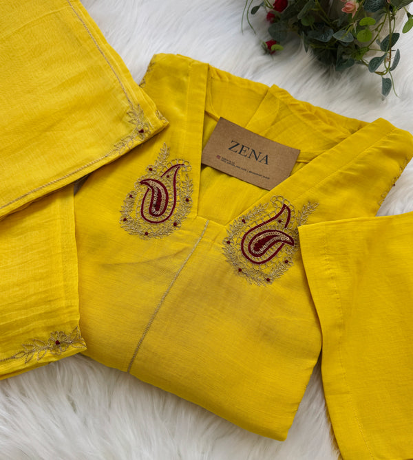 ✨ Premium Mul Chanderi Handwork Kurti Set – Top, Bottom & Dupatta ✨