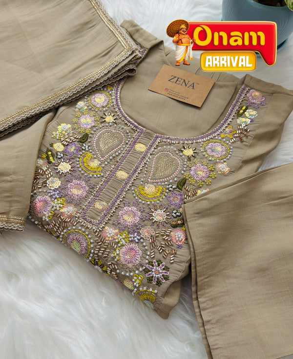 ✨ Glass Chanderi Handwork Anarkali Set ✨