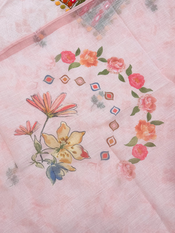 ✨ Linen Silk Hand-Embroidered Unstitched Suit with Kota Doria Dupatta ✨