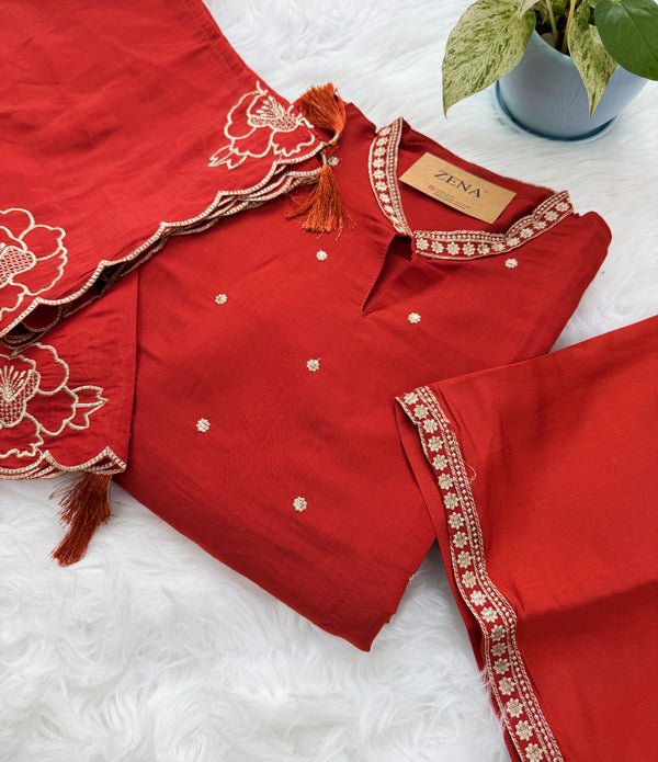 ✨ Roman Silk Embroidered Party Wear Kurti Set ✨