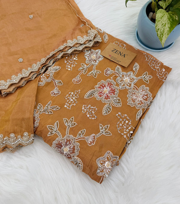 ✨ Premium Cosmo Tissue Silk Handwork Unstitched Suit ✨