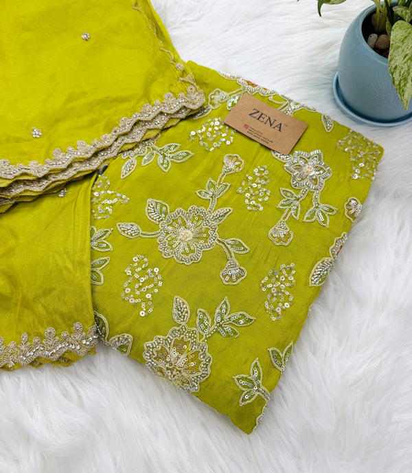 ✨ Premium Cosmo Tissue Silk Handwork Unstitched Suit ✨