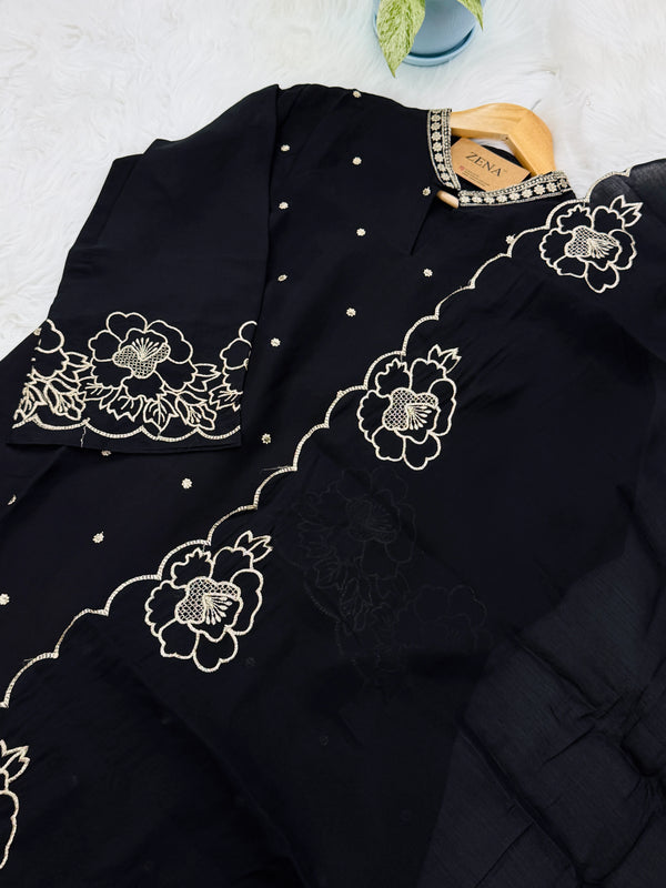 ✨ Roman Silk Embroidered Party Wear Kurti Set ✨