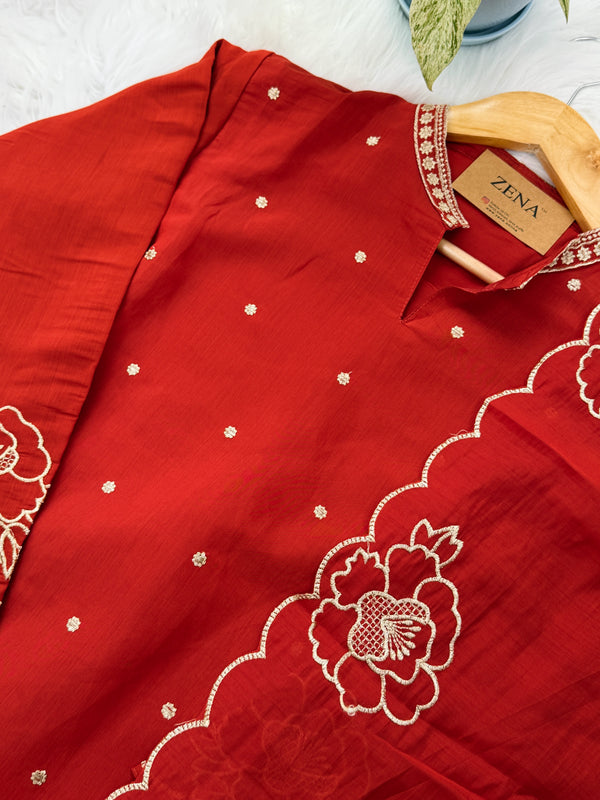 ✨ Roman Silk Embroidered Party Wear Kurti Set ✨