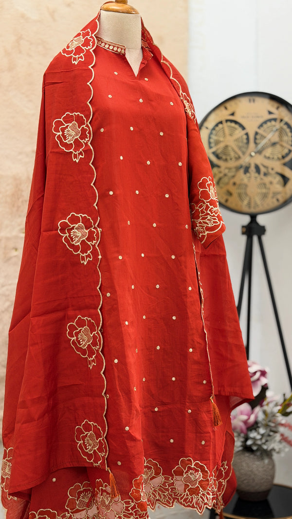 ✨ Roman Silk Embroidered Party Wear Kurti Set ✨