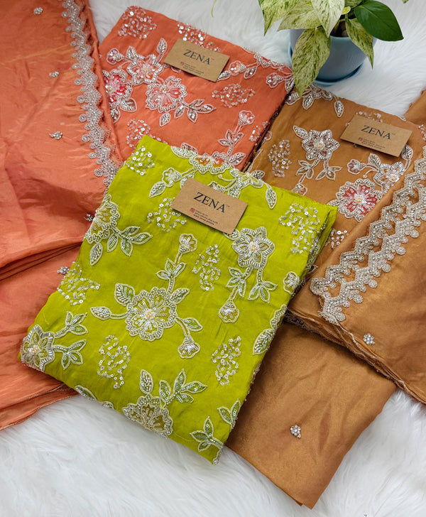 ✨ Premium Cosmo Tissue Silk Handwork Unstitched Suit ✨