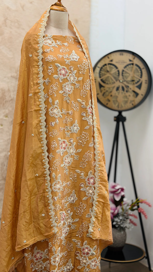 ✨ Premium Cosmo Tissue Silk Handwork Unstitched Suit ✨
