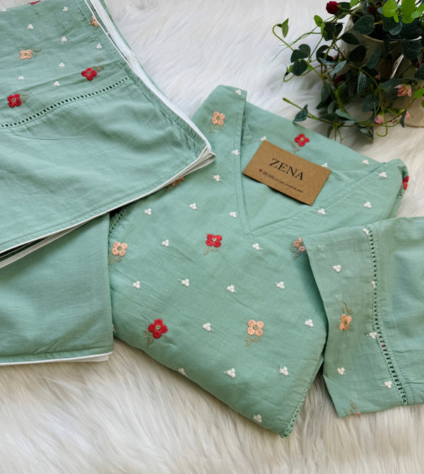 Pure Mul Cotton Embroidered Anarkali Set – Graceful Charm in Every Swirl