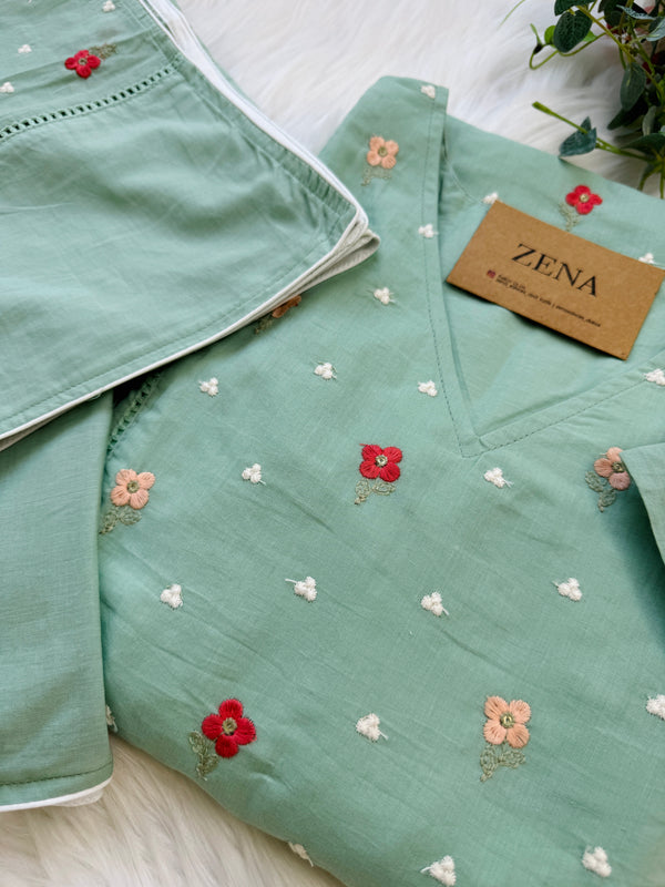 Pure Mul Cotton Embroidered Anarkali Set – Graceful Charm in Every Swirl