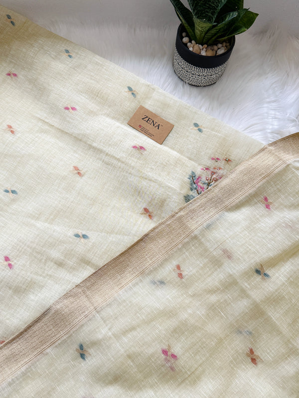 🌼✨ Onam Arrival | Linen Hand-Detailed Unstitched Suit ✨🌼