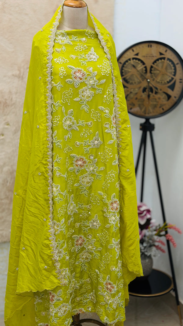 ✨ Premium Cosmo Tissue Silk Handwork Unstitched Suit ✨