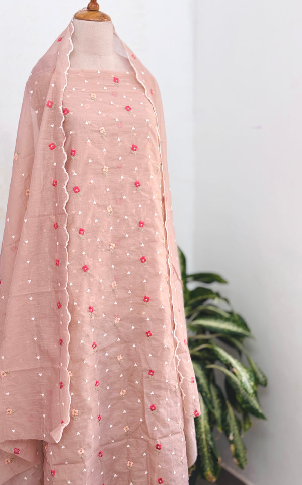 Signature Unstitched Suit 💛 Premium Mul Chanderi Embroidered Unstitched Suit – Redefining Ethnic Elegance