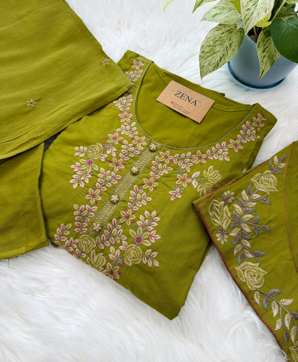 ✨ Pure Cotton Embroidery Work Kurti Set ✨