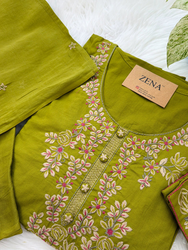✨ Pure Cotton Embroidery Work Kurti Set ✨