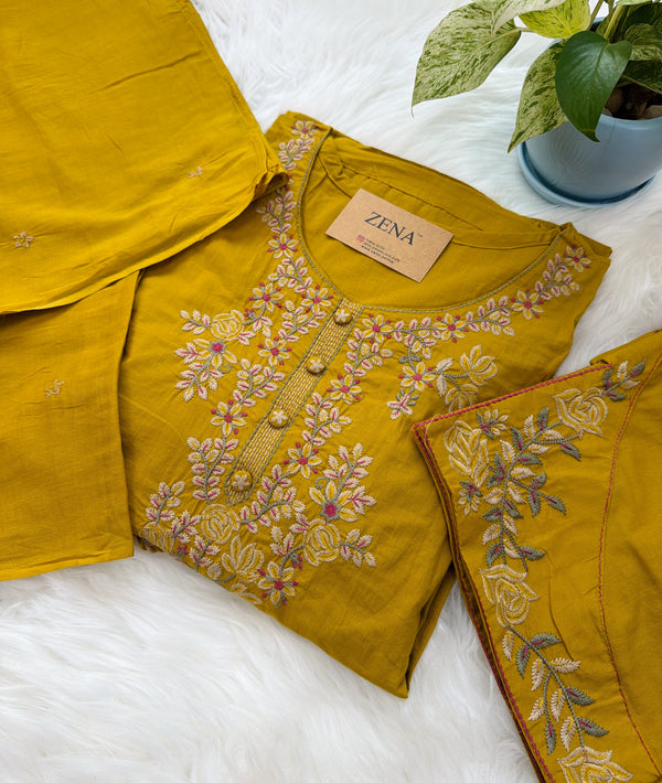 ✨ Pure Cotton Embroidery Work Kurti Set ✨