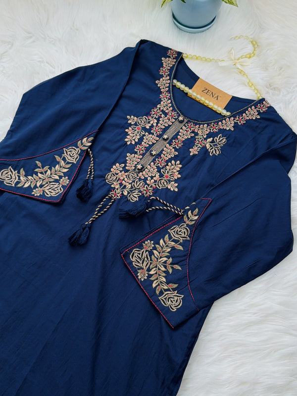 ✨ Pure Cotton Embroidery Work Kurti Set ✨