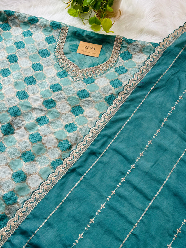 Premium Moga Silk Jacquard | Handwork Suit with Silk Georgette Dupatta