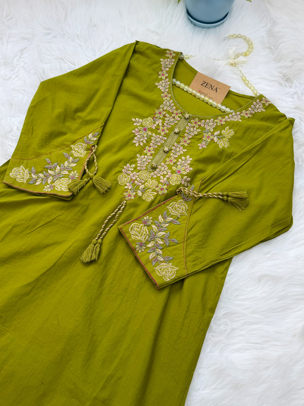 ✨ Pure Cotton Embroidery Work Kurti Set ✨