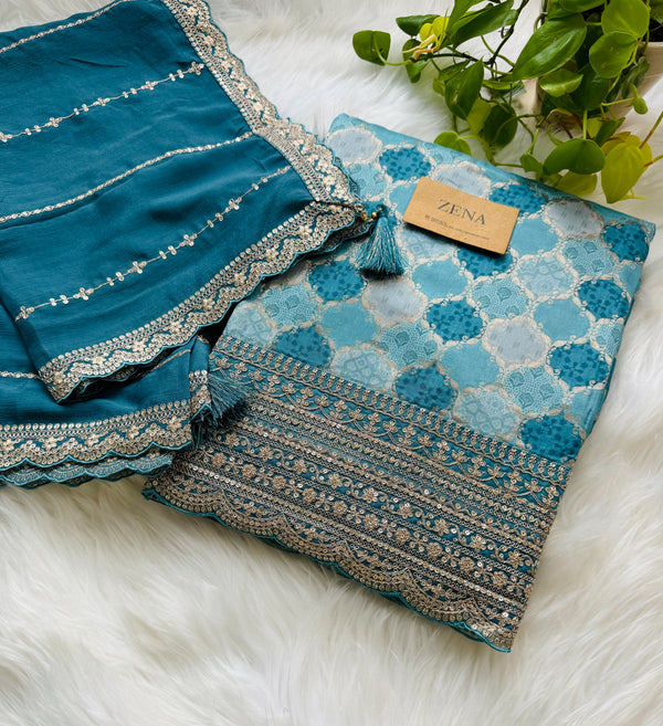 Premium Moga Silk Jacquard | Handwork Suit with Silk Georgette Dupatta