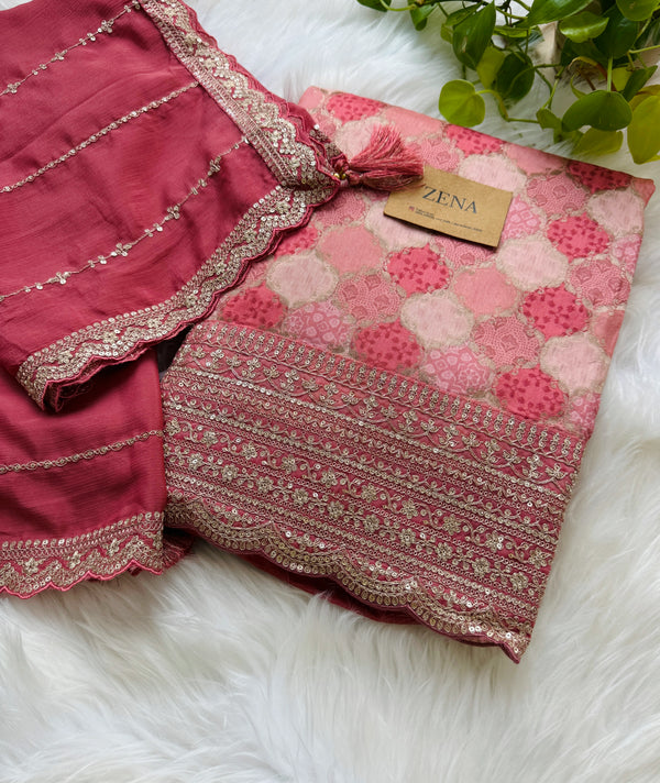Premium Moga Silk Jacquard | Handwork Suit with Silk Georgette Dupatta