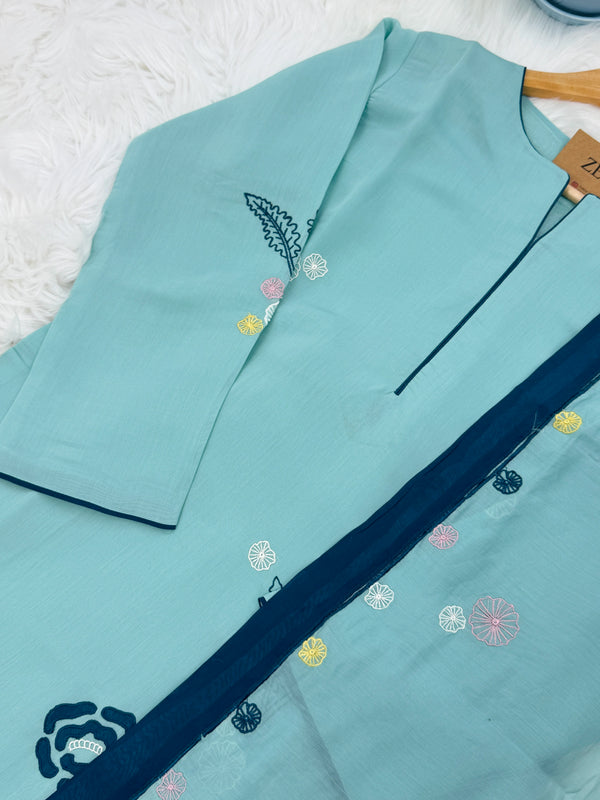 ✨ Mul Chanderi Appliqué Work Kurti Set ✨