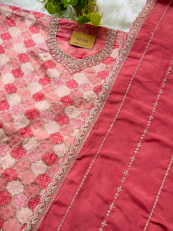 Premium Moga Silk Jacquard | Handwork Suit with Silk Georgette Dupatta