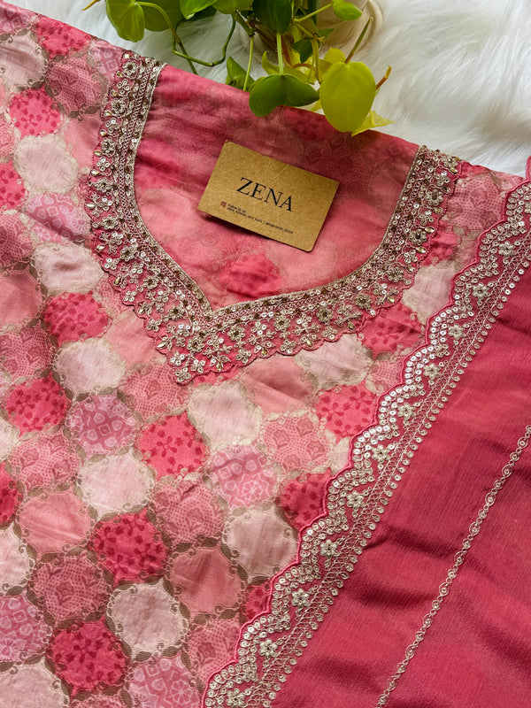 Premium Moga Silk Jacquard | Handwork Suit with Silk Georgette Dupatta