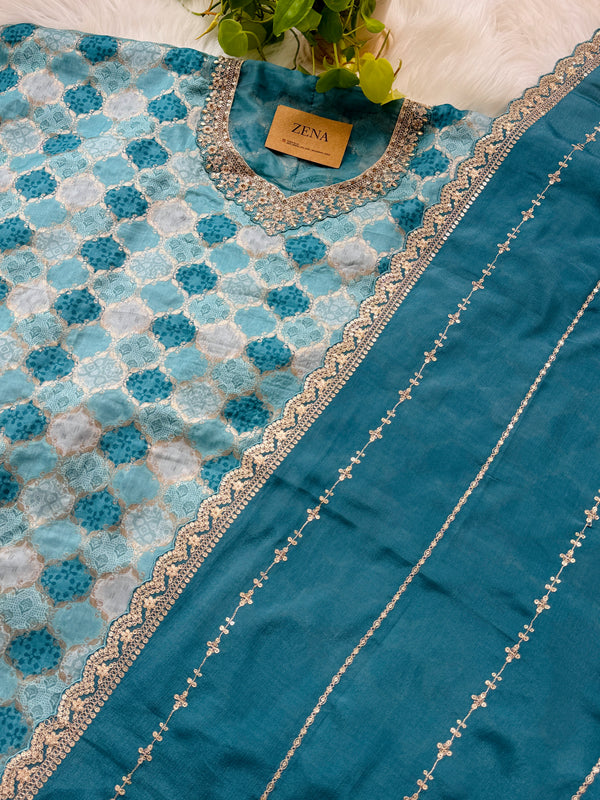 Premium Moga Silk Jacquard | Handwork Suit with Silk Georgette Dupatta
