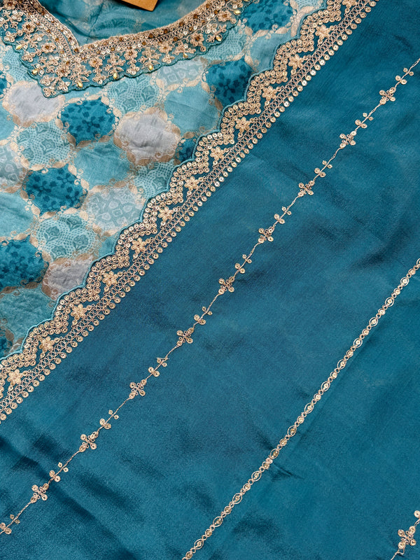 Premium Moga Silk Jacquard | Handwork Suit with Silk Georgette Dupatta