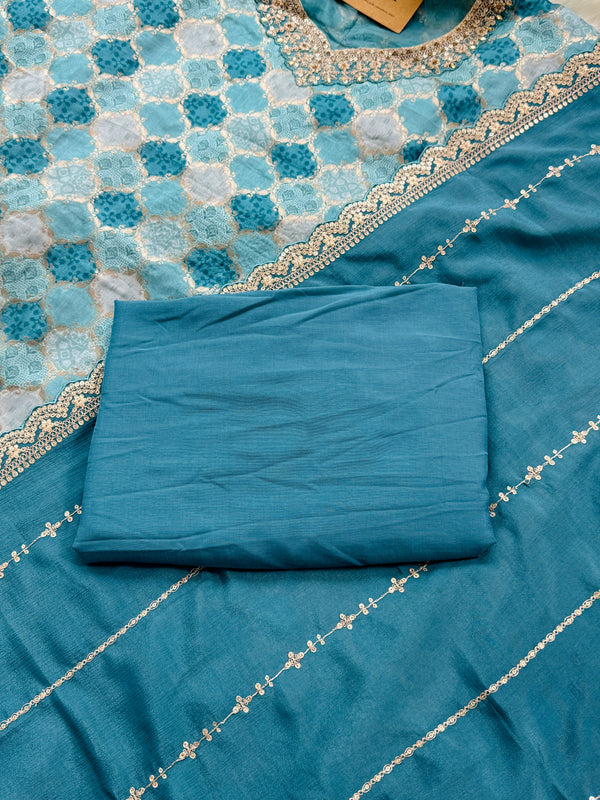 Premium Moga Silk Jacquard | Handwork Suit with Silk Georgette Dupatta