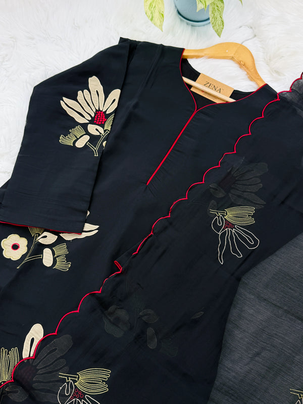 ✨ Mul Chanderi Appliqué Work Kurti Set ✨