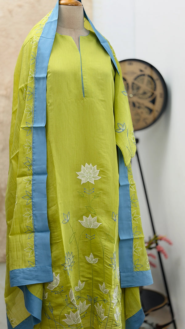 ✨ Mul Chanderi Appliqué Work Kurti Set ✨