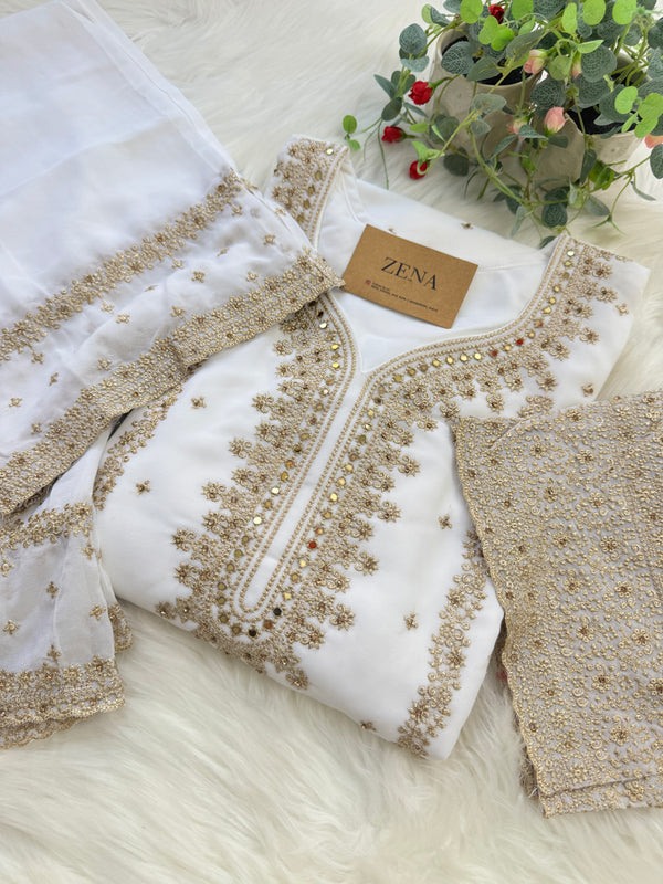 Georgette Partywear Suit with Mirror Work – Sparkle with Subtle Elegance