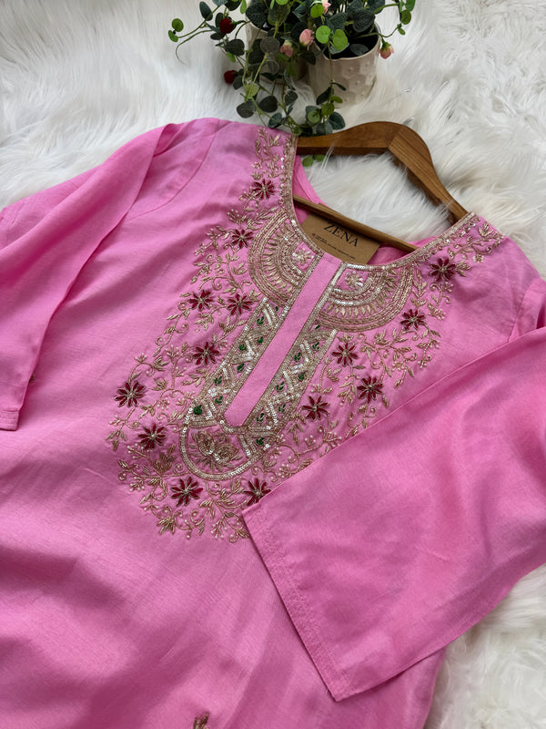 ✨ Pure Dola Silk Handwork Party Wear Suit with Organza Dupatta ✨