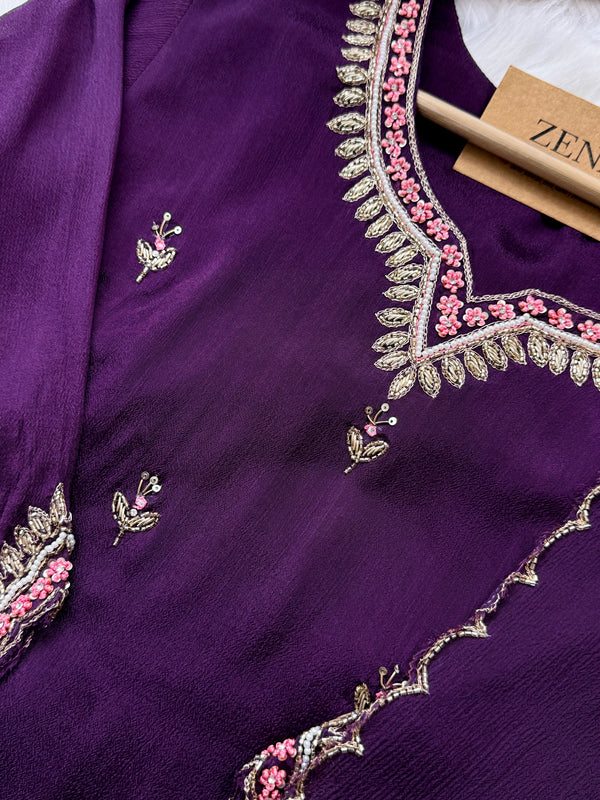 Pure Chinnon Handwork Party-Wear Suit – Celebrate in Effortless Elegance