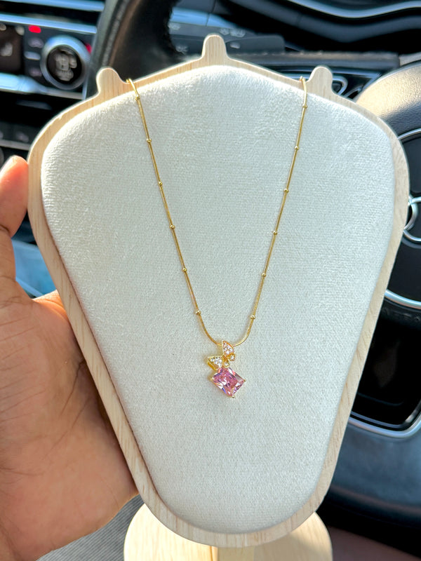 Pink Butterfly Crystal Pendant Necklace 🦋💗