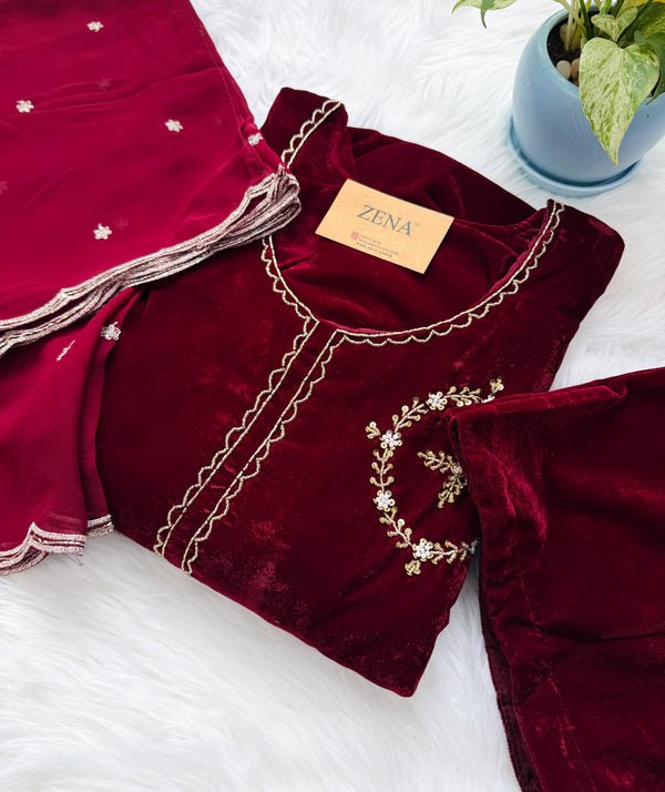 ✨ Velvet Handwork Partywear Kurti Set with Georgette Dupatta ✨