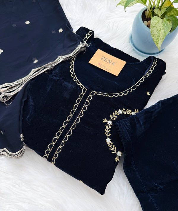 ✨ Velvet Handwork Partywear Kurti Set with Georgette Dupatta ✨