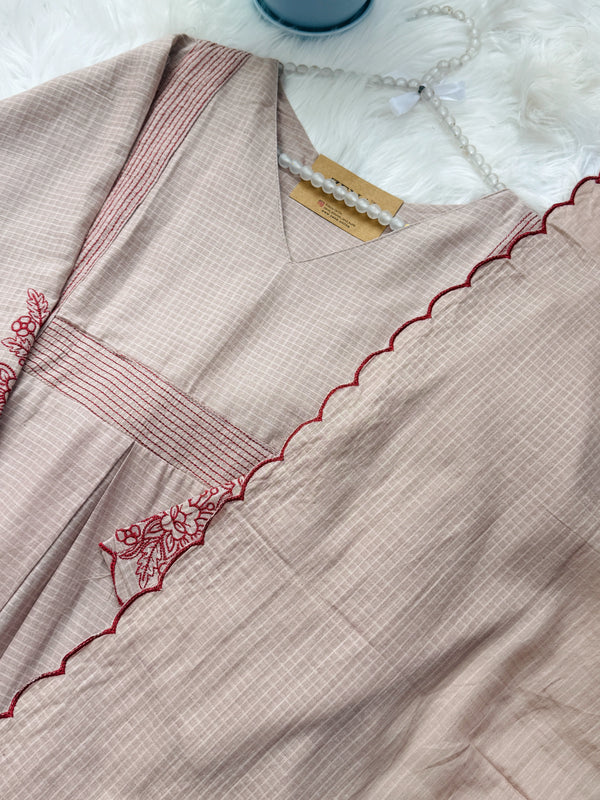 ✨ Kota Doria Embroidered Kurti Set ✨