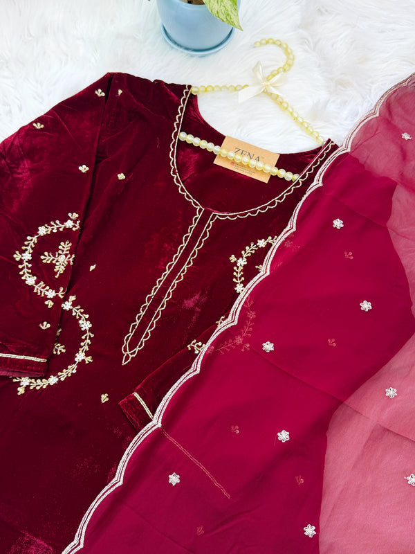 ✨ Velvet Handwork Partywear Kurti Set with Georgette Dupatta ✨