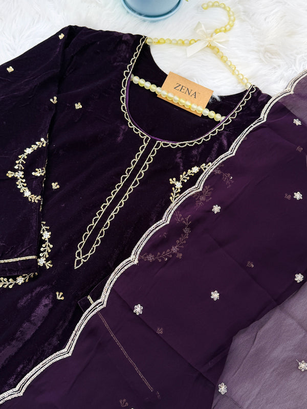 ✨ Velvet Handwork Partywear Kurti Set with Georgette Dupatta ✨