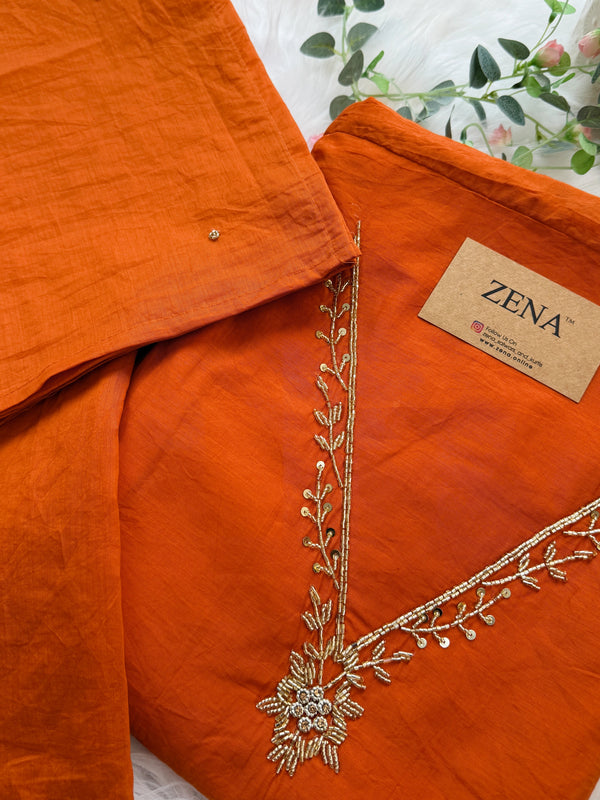 ✨ Mul Chanderi Hand Detailed Unstitched Suit ✨