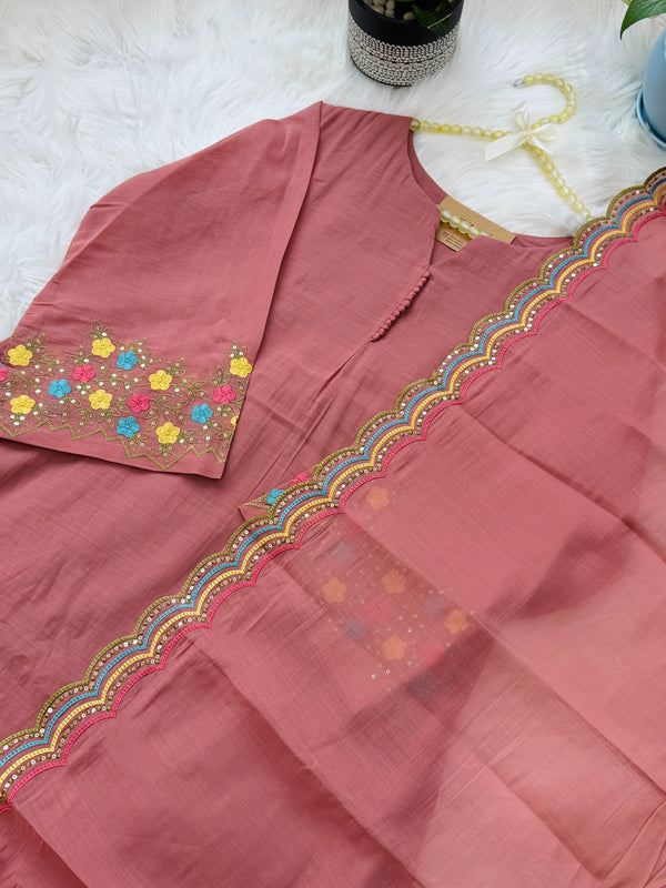 ✨ Mul Chanderi Embroidered A-Line Kurti Set ✨