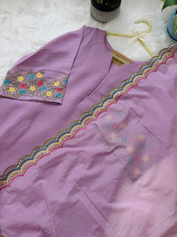 ✨ Mul Chanderi Embroidered A-Line Kurti Set ✨