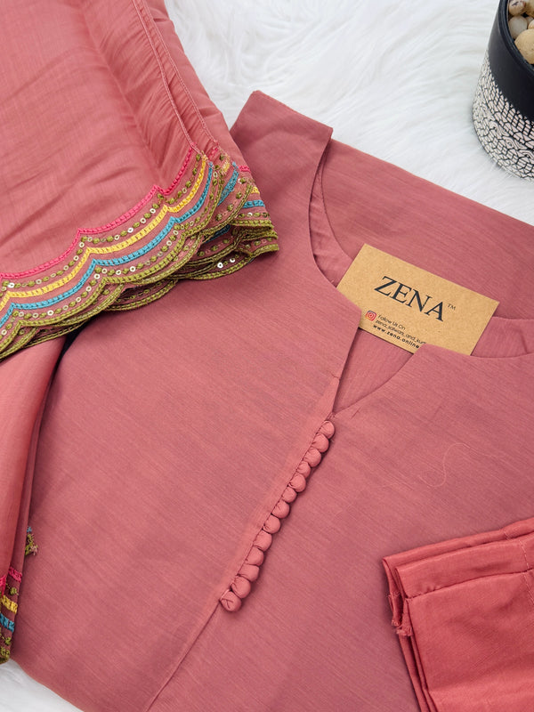 ✨ Mul Chanderi Embroidered A-Line Kurti Set ✨