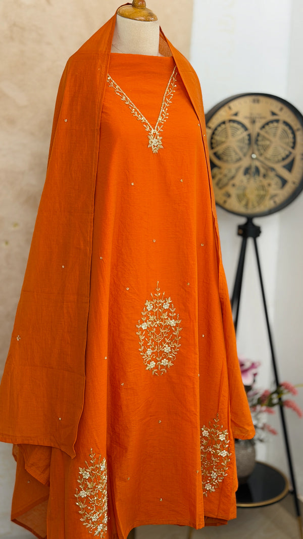 ✨ Mul Chanderi Hand Detailed Unstitched Suit ✨