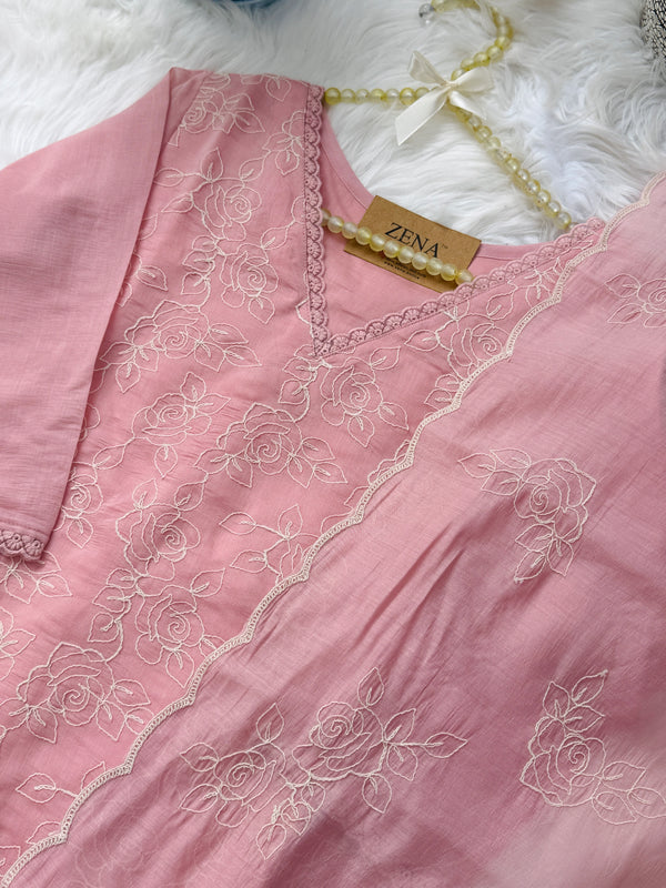 ✨ Coral Crush Embroidered Kurti Set ✨