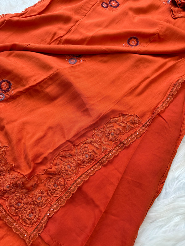 ✨ Mul Chanderi Embroidered A-Line Kurti Set ✨