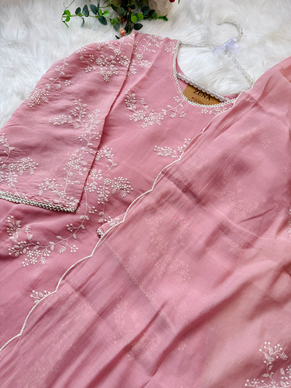 Glass Chanderi Embroidered Anarkali Set ✨